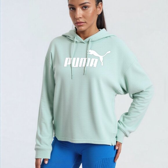 Puma Tops - PUMA Small Teal Green Cropped 100% Cotton Casual Cozy Hoodie Vintage Sweatshirt